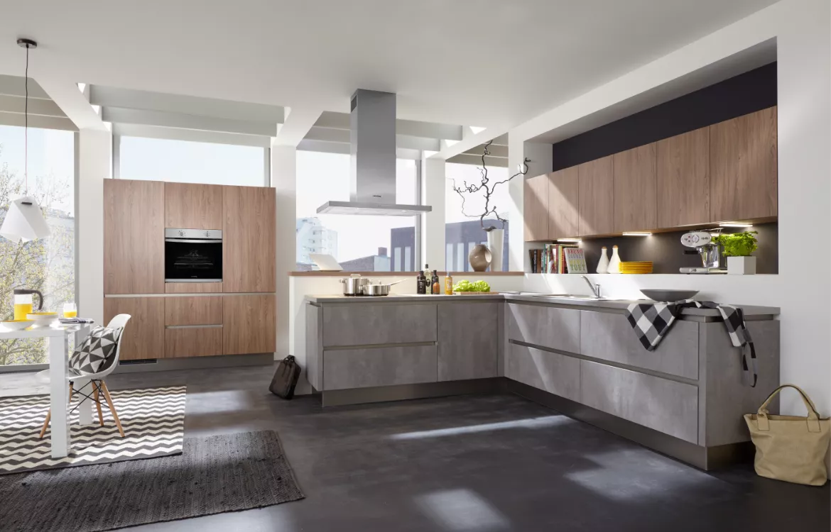 Grifflose Küche in moderner Betonoptik